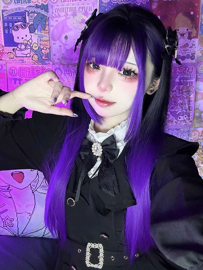Black Bangs Purple Wig with Straight 68CM Ombre Long