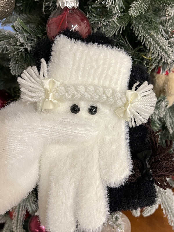 Schwarz/Weiße Lolita-Handschuhe mit Zöpfen und Schleife