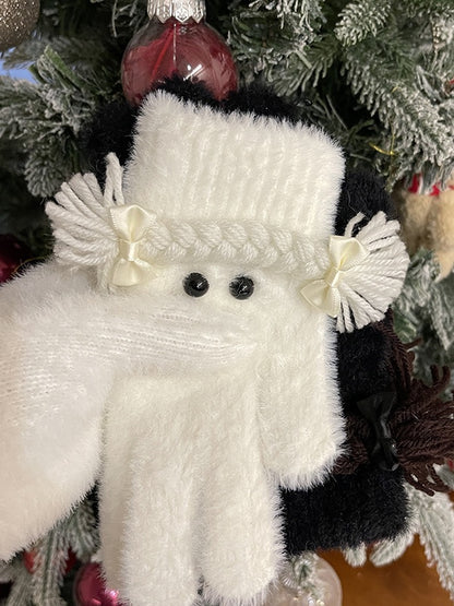 Schwarz/Weiße Lolita-Handschuhe mit Zöpfen und Schleife