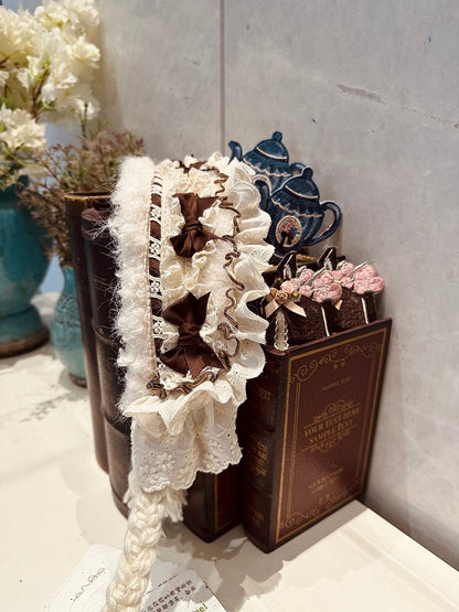 with White/Brown Lolita Ruffled Bowknots Hairband