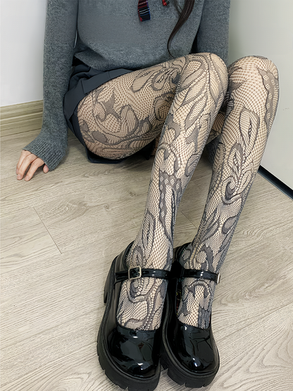 Black Y2K Asymmetrical Hollow-out Tights