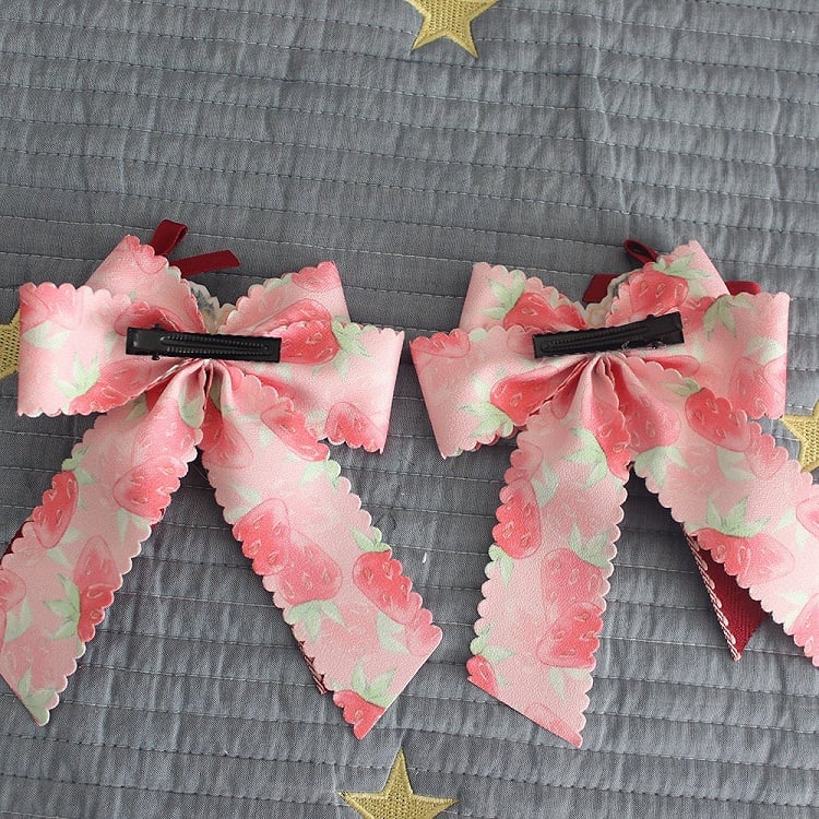 Pink/Blue/Green/Purple Hairclips Design Strawberry Bowknot