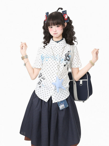 White Short Sleeve Shirt with Musical Note Print - Languid Park