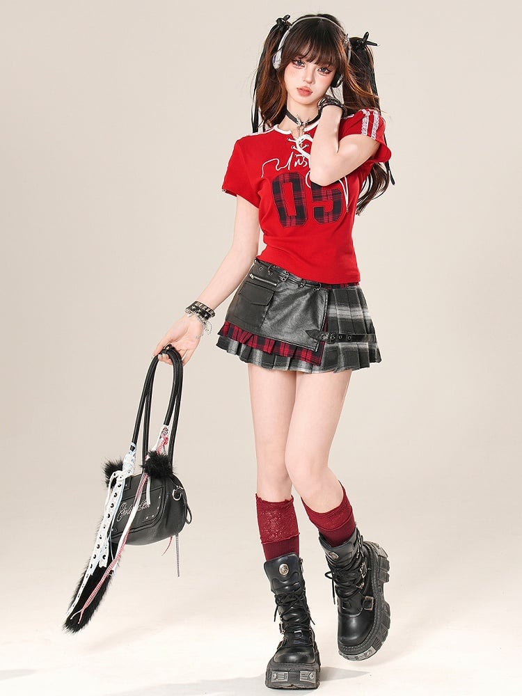 ほろ苦い柄スカート チェック柄 ブラック プリーツ 装飾バックル