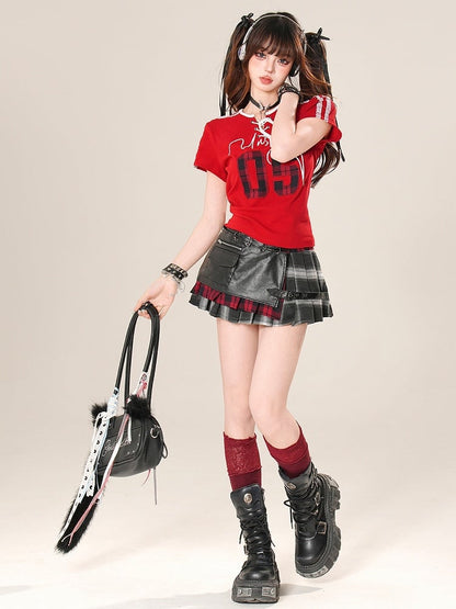 ほろ苦い柄スカート チェック柄 ブラック プリーツ 装飾バックル