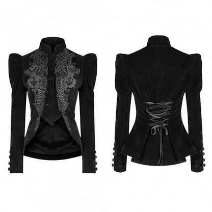 Short Weft Black Gothic Velvet Coat