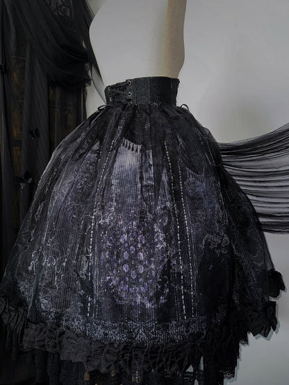 Skirt High Corset Belt Overlay with Waist Butterfly Gothic Embroidery Lolita