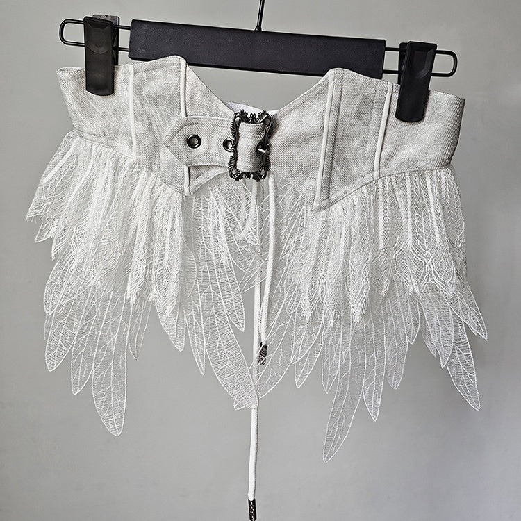 Weißes Korsett Lolita Gürtel Feder Gothic