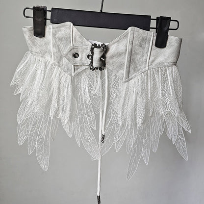 Weißes Korsett Lolita Gürtel Feder Gothic