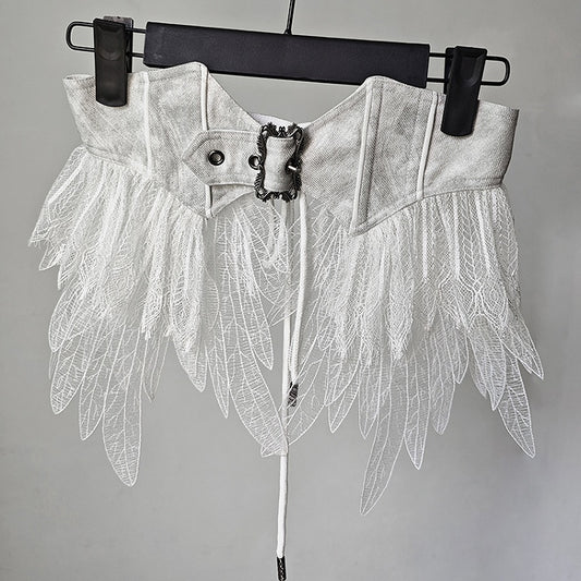 Weißes Korsett Lolita Gürtel Feder Gothic
