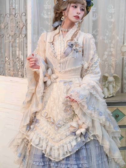 Blaue/lila/graue Lilienbrosche mit Perlendetails