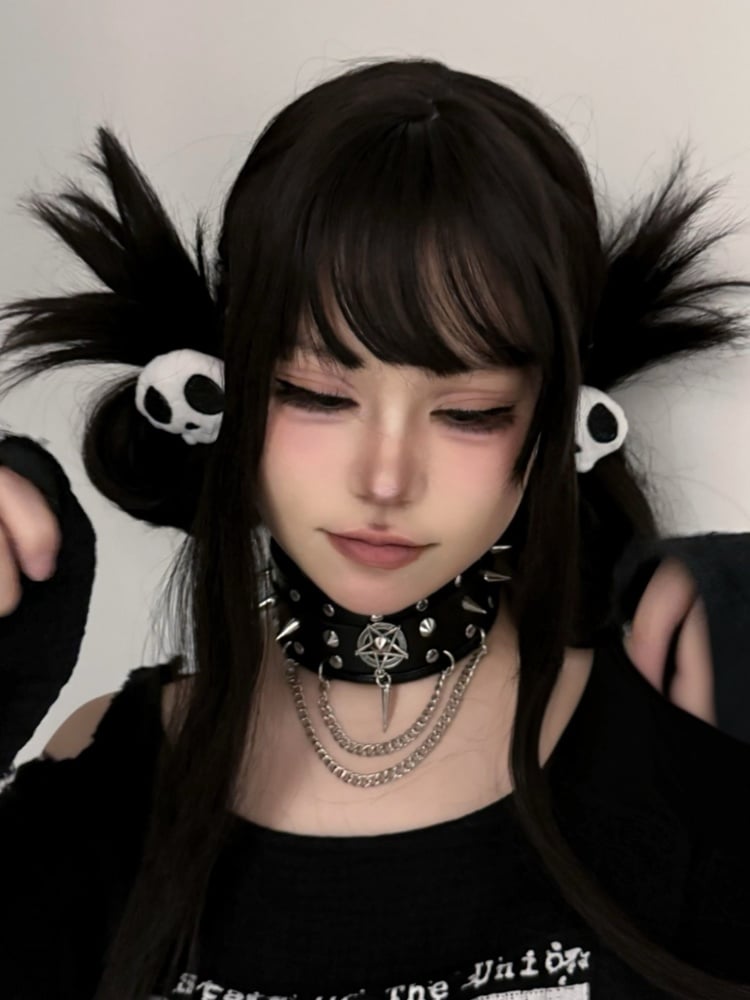 チェーン付きブラックスタッドパンクチョーカー