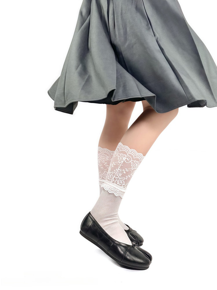Style Black/White Socks Lace Cuff Ballet