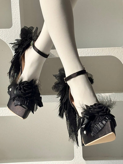 Bloom Shoes Beaded Embellished Removable High-heel Goth Chunky Chains Black - Version Top Bow Victorian Gorgeous