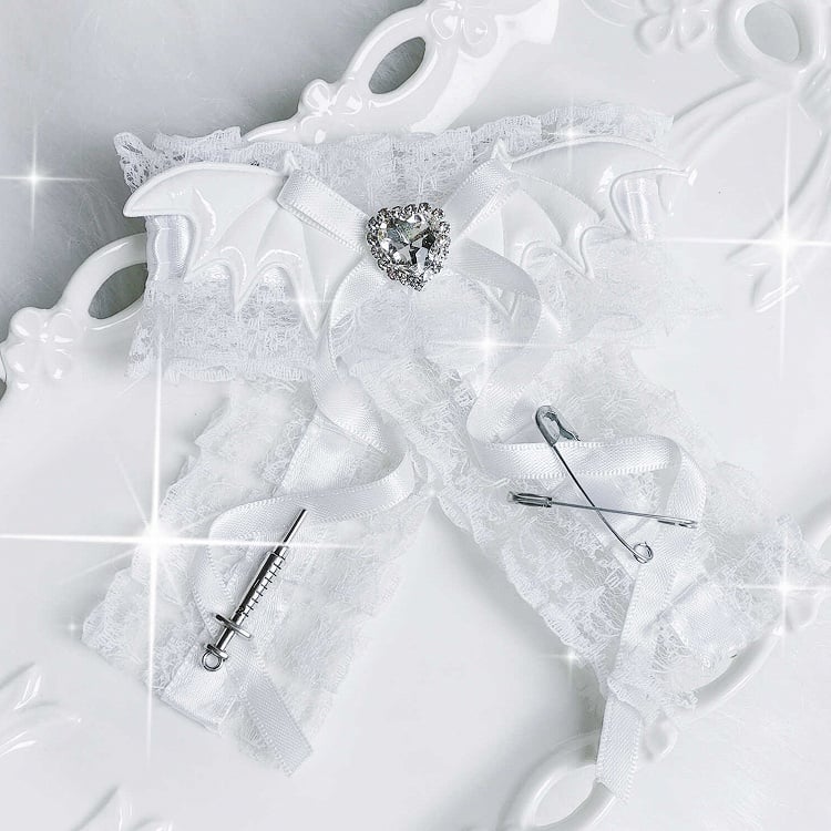 ジライケイ バットウィング ハートラインストーン装飾ちょう結びヘアクリップ