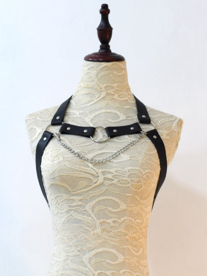 ブラックサイバーパンクPUストラップチェーンハーネス