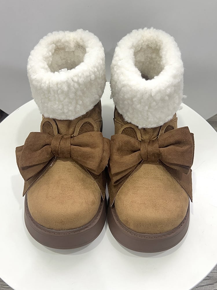 Braune Winter-Ugg-Stiefel mit Hasenohren und Schleife