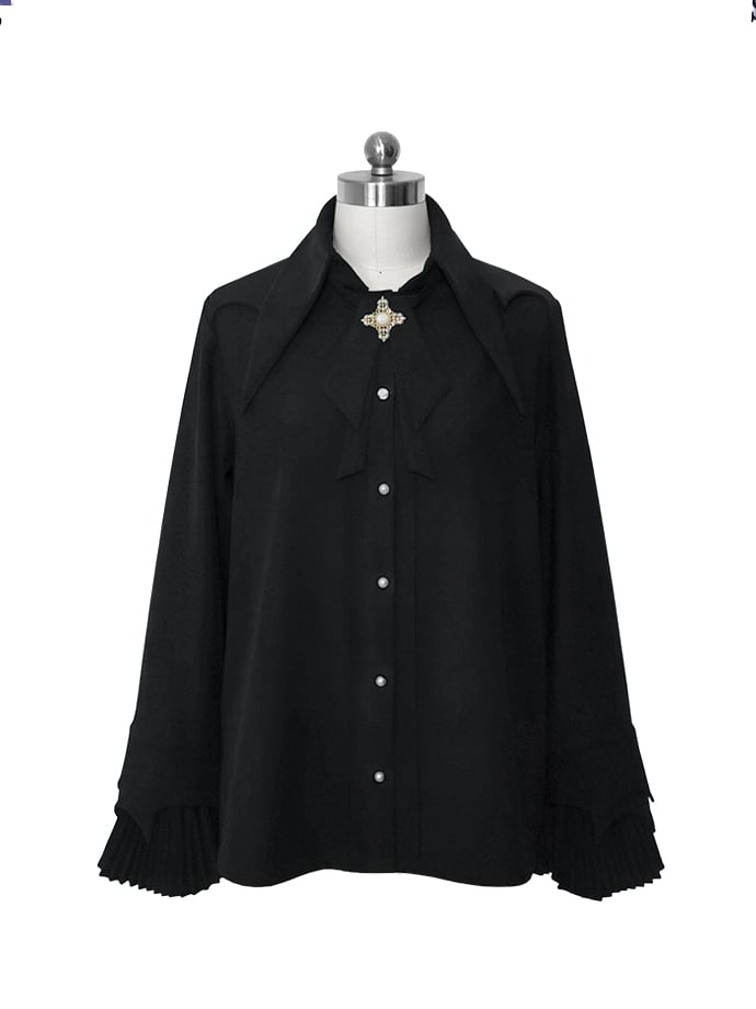 王子襟風の黒のポイントロリータ王子シャツ