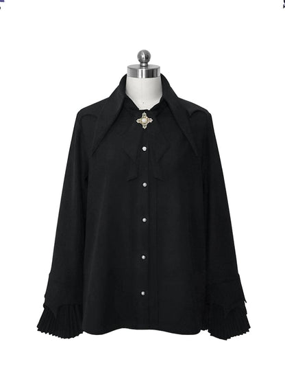 王子襟風の黒のポイントロリータ王子シャツ