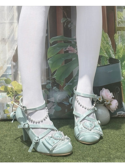 Lolita - Schleife Hohe 8cm Süße Heels mit Blau