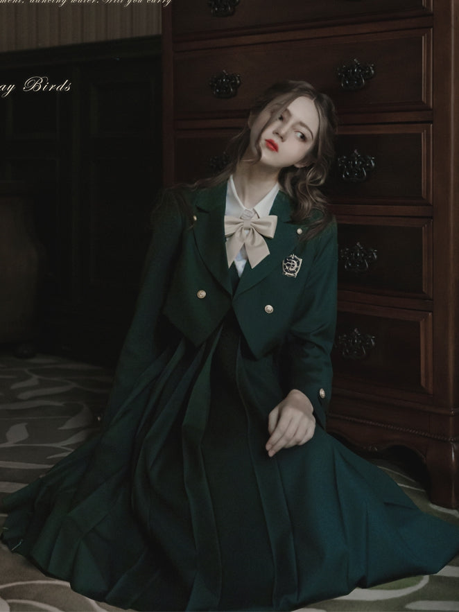 Grüner Gürtel mit Stickerei 65 Preppy Overalls Kellerfaltenrock / und 70cm Dunkel