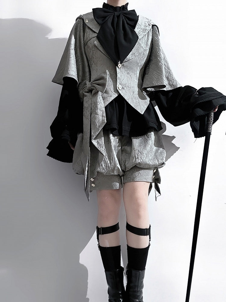 Black Ruffle-Neck Bishop-Sleeve Ouji Poet Shirt - Princess Chronicles