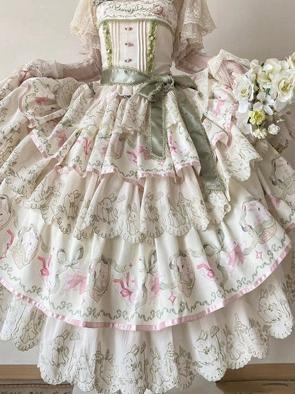 Tiered Print Skirt Jumper Lolita Bunny