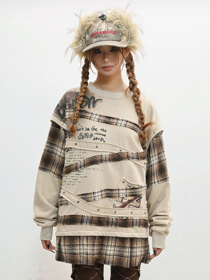 Pattern Plaid Wasteland Sweatshirt Camel Punk -