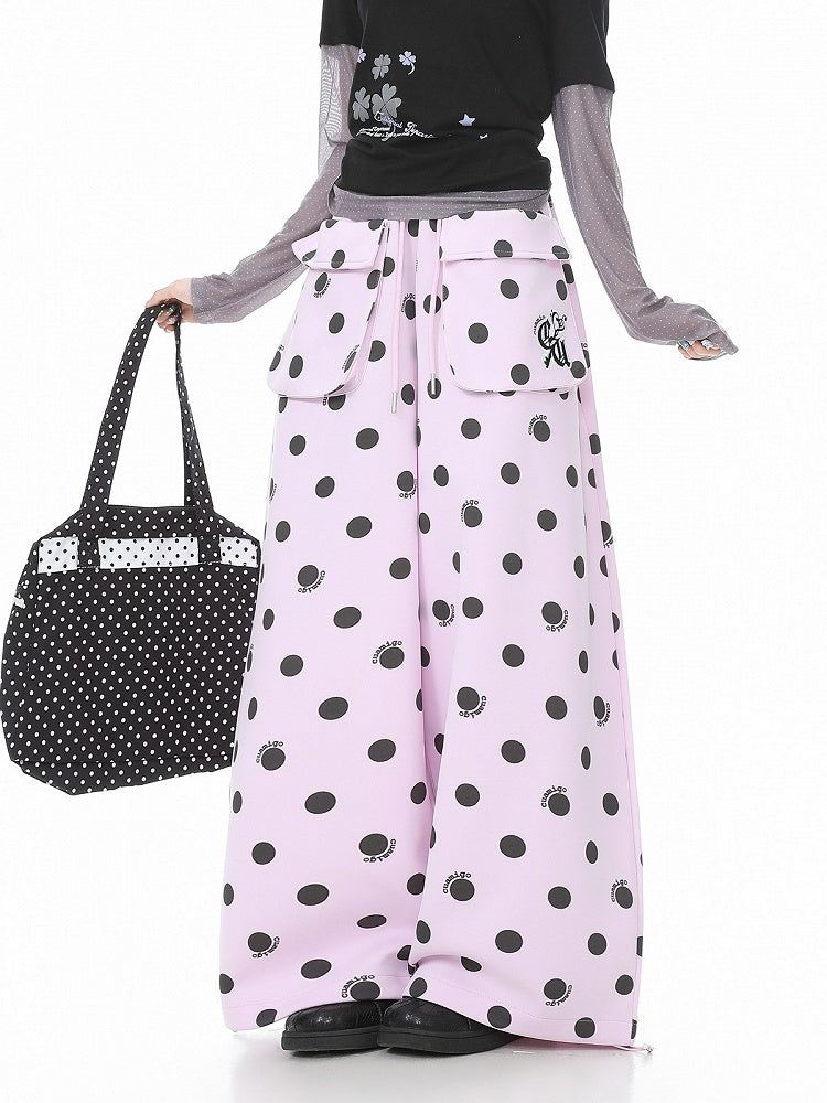 Kawaii Light Purple Polka Dot Sweatpants with 3D Pockets - Languid Park