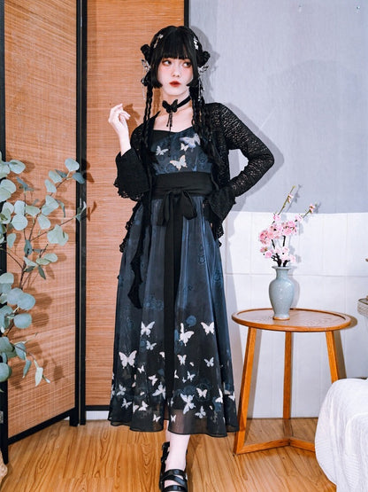 Black Hollow Lace Cardigan Asymmetrical Cut
