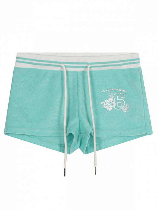 Casual Kawaii Mint Letter Print Drawstring Shorts - Languid Park