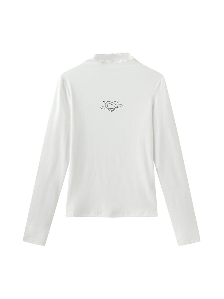 Heart with Top Knitted Slim-fitting Print Minimalist White