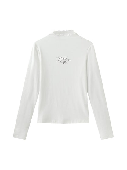 Heart with Top Knitted Slim-fitting Print Minimalist White