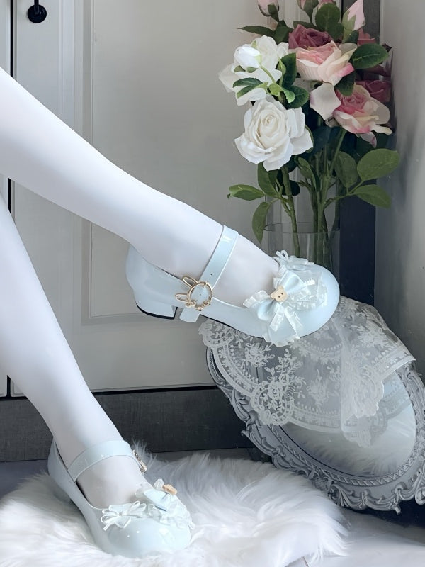 with Shoes PU Accents Low-heel/Mid-heel Bow in Sweet Blue Lolita