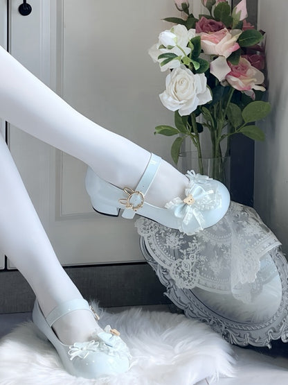 with Shoes PU Accents Low-heel/Mid-heel Bow in Sweet Blue Lolita