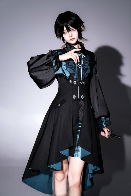 Tie Prince Ouji Long Black - Blue Weste Jabot und Set + Lolita Shorts Shirt