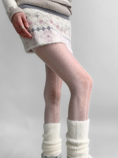 Diamond Patterned Cream Tights White/Black/Gray Plaid Lace