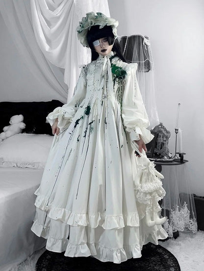 Guro Lolita Dress with Green Blood Splatter - Blossom Herald