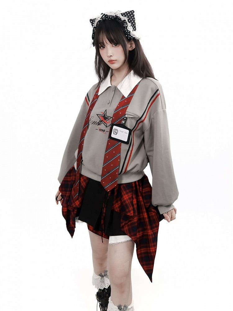Black Layered Pleated Skirt with Plaid Hem - PINK SAVIOR