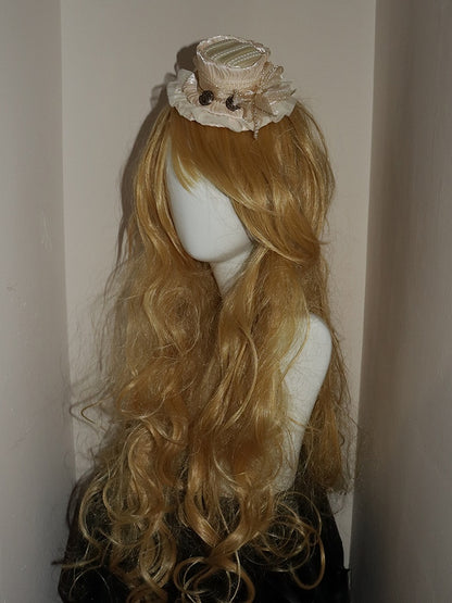 Button Beige Decorated Hat Design Beaded Bowknot And Mini