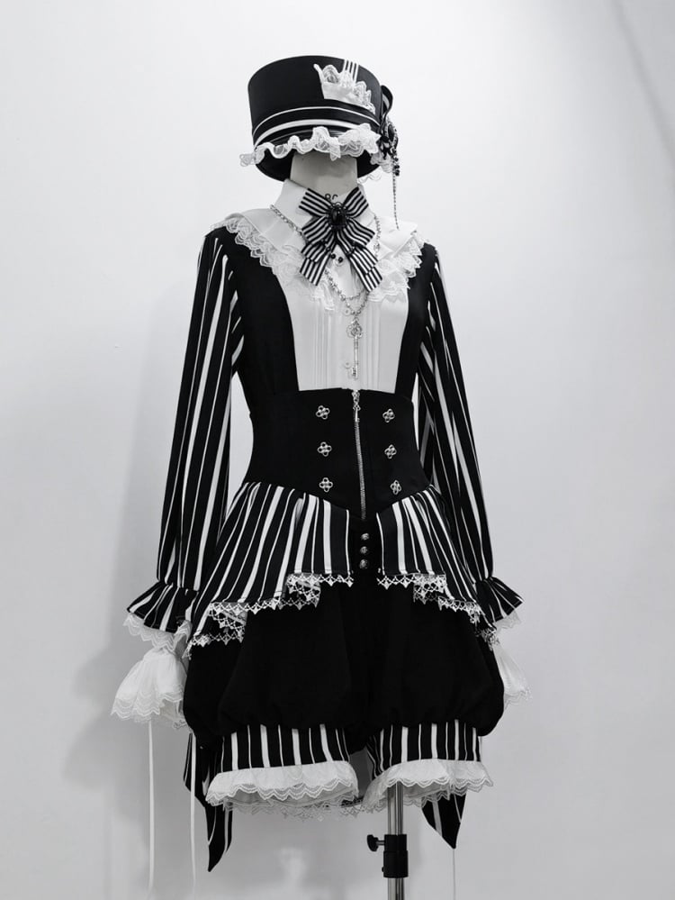 Korsettgürtel mit hoher Taille, schwarz-weiße Ouji-Lolita-Shorts mit Streifen, Zirkusstimmung