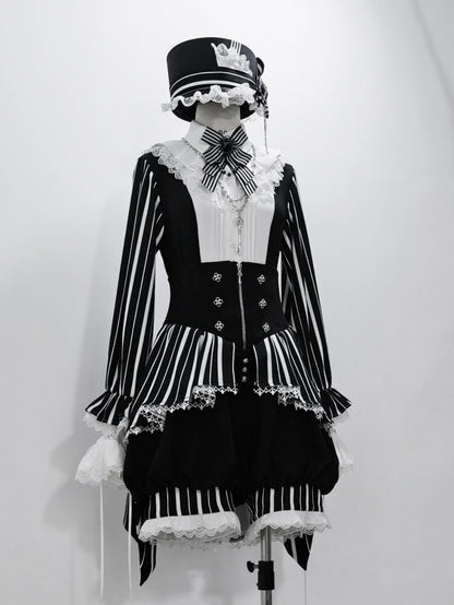 Korsettgürtel mit hoher Taille, schwarz-weiße Ouji-Lolita-Shorts mit Streifen, Zirkusstimmung