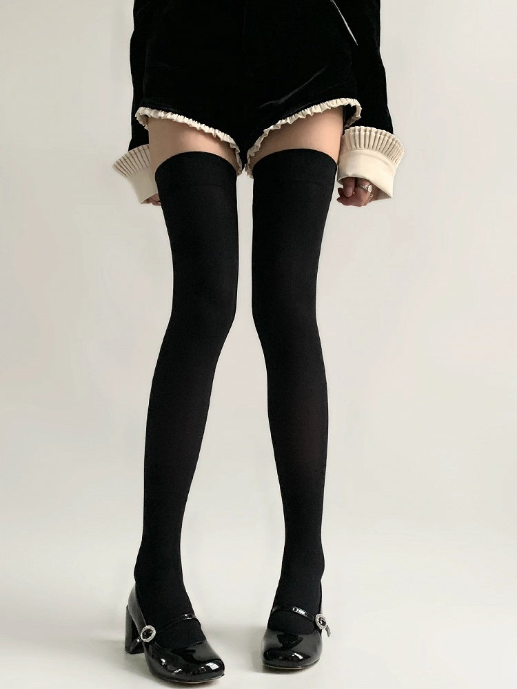Besatz Rippenstrümpfe Weiß/Schwarz Overknee Länger