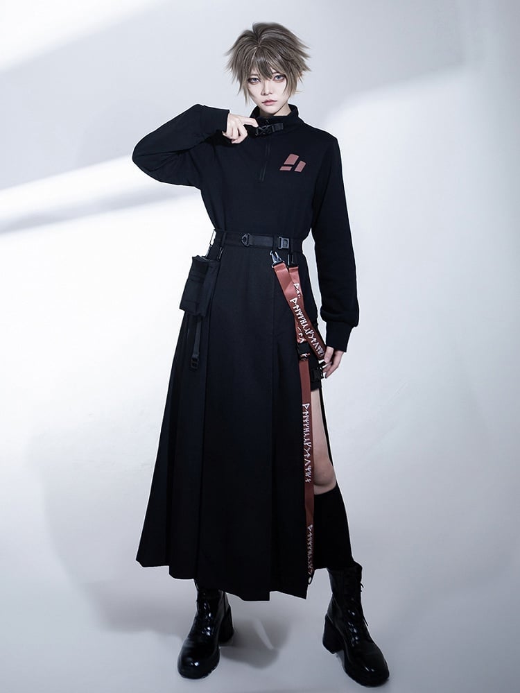 und schwarzer Taillen-Cargo-Träger-Taschenrock hoch mit Schlitz