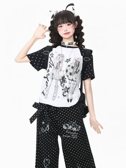 Monochrome Pixel-Printed Tee with Retro Graphic - Languid Park