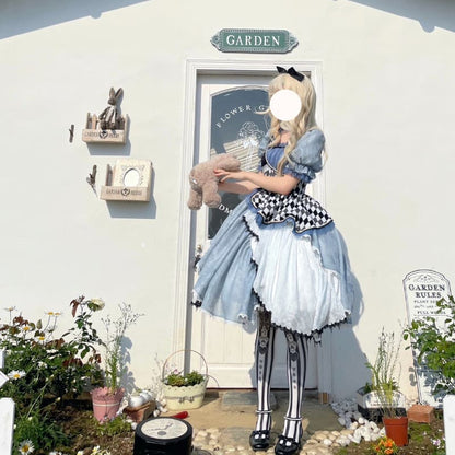 Alice in Wonderland Blue Checkerboard Lolita Dress - Long Asymmetrical