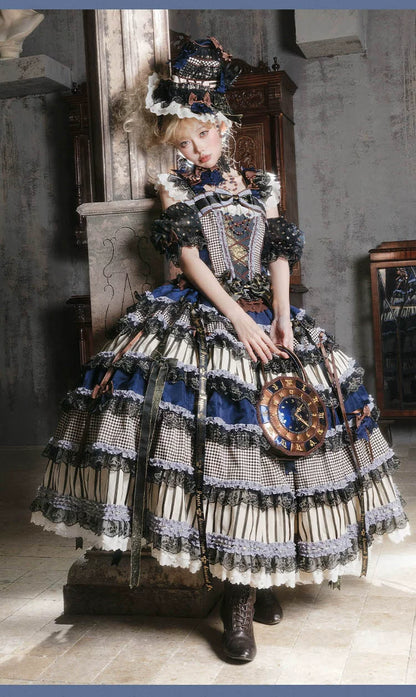 Antoinette Cake Astronomical Clock blue Lolita corset and skirt, full outfit