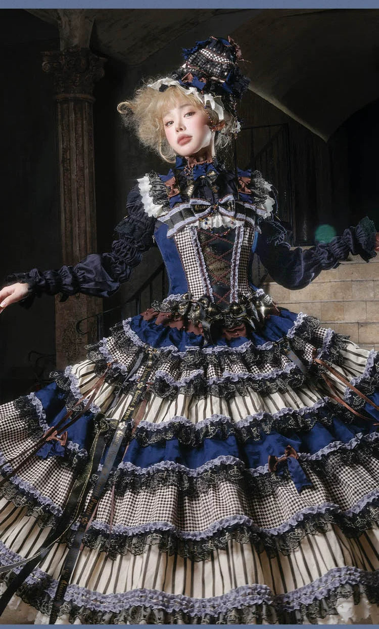 Astronomical Clock blue and black corset and layered skirt