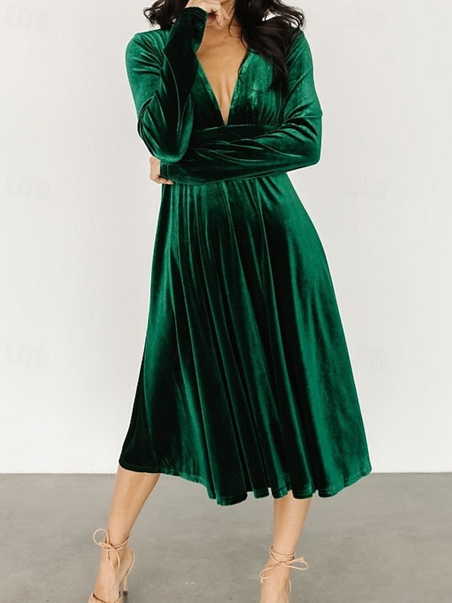 Women's Midi Dress Christmas Dress Velvet Dress Party Dress