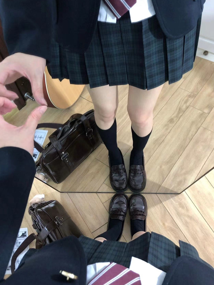 Length 42CM/45CM/55CM/65CM Plaid Uniform Pleated Skirt JK Green Pattern